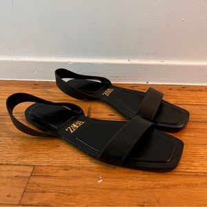 ZARA black leather sandals Sz 37